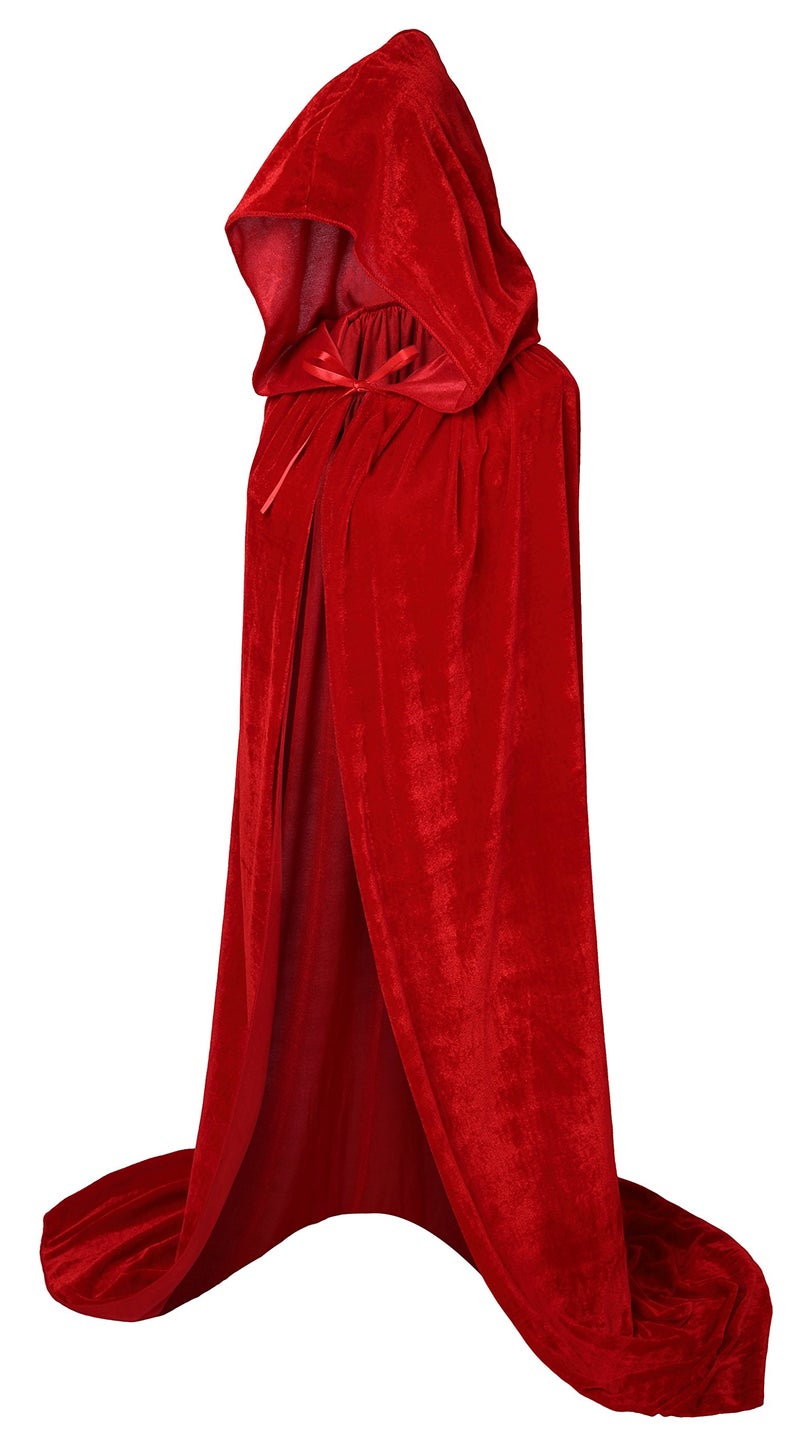 VGLOOK Unisex Adults Hooded Cloak Velvet Cape for Halloween Cosplay Costumes 59 inch Red - Image 1